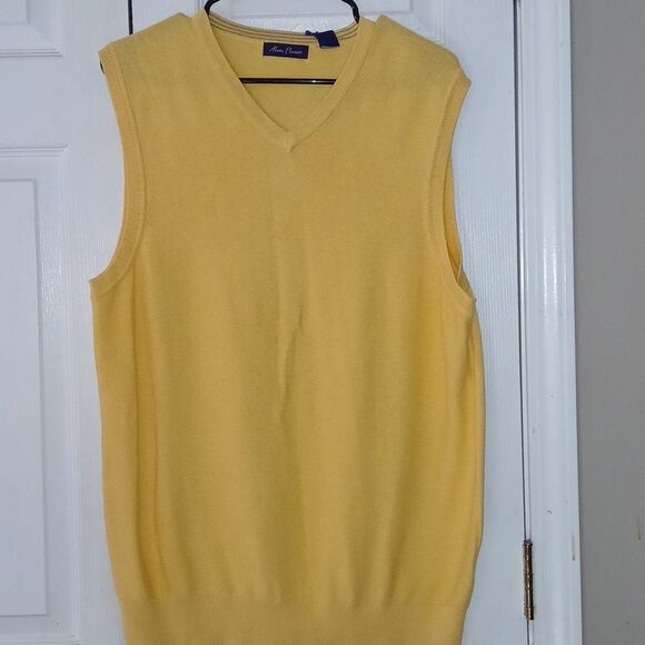 Alan Flusser Classic yellow v-neck sweater vest Sz L NWT